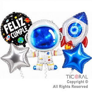 SET DE GLOBOS METALIZADO ASTRONAUTA 5 UNIDADES